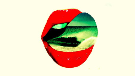Lips and Waves Embrace Nature's Romance wallpaper