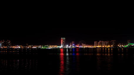 City Lights Reflected in Water at Night wallpaper