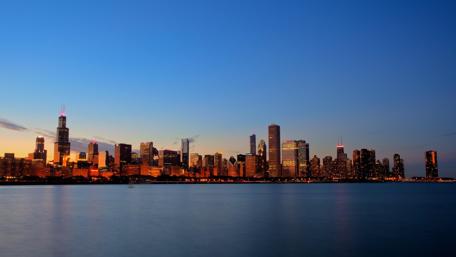 Evening Skyline of Chicago by the Water wallpaper