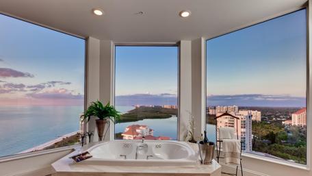 Luxurious Bathroom with Panoramic Sea View wallpaper