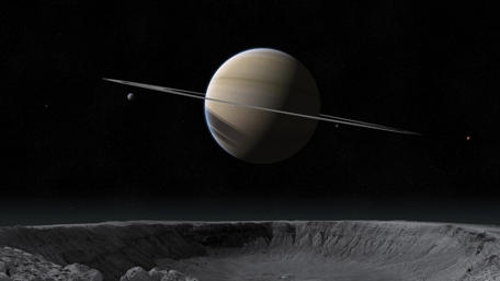 Saturn's Rings and Moons from Afar wallpaper