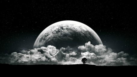 Monochrome Cosmic Tranquility wallpaper