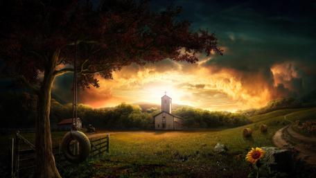 Serene Farm Sunset Bliss wallpaper