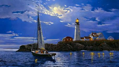 Sailing by Moonlight Romantic Journey wallpaper