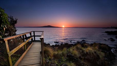 Sunset Pathway by the Shore wallpaper