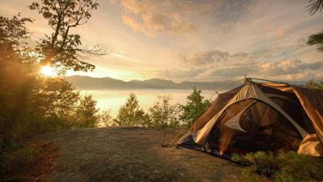 Sunset Serenity by the Lakeside Camp wallpaper