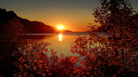 Sunset Serenity Over Tranquil Lake Landscape wallpaper