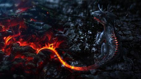 Magical Ember Dragon in a Mystical Forest Scene wallpaper