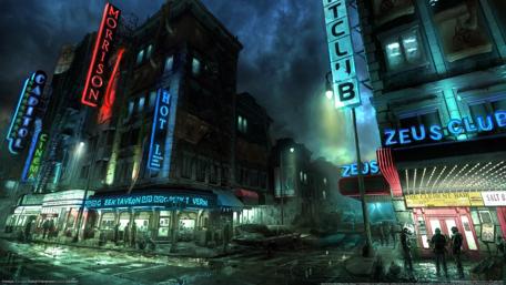 Urban Nightlife in a Dystopian Cityscape wallpaper