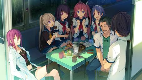 Anime Group Gathering in Cozy Cafeteria Scene wallpaper