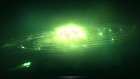 Galactic Energy Burst in Vibrant Green Light wallpaper