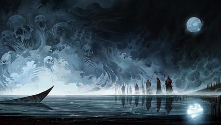 Eerie Voyage Under the Moonlit Sky wallpaper