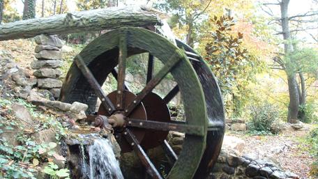 Tranquil Water Wheel in Nature's Embrace wallpaper
