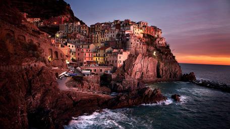 Enchanting Coastal Village at Sunset wallpaper