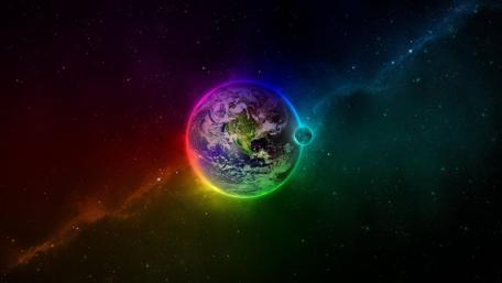 Vibrant Earth Surrounded by Cosmic Colors wallpaper