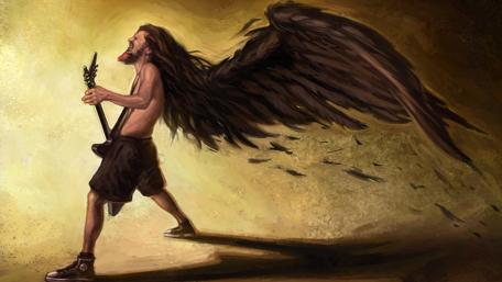 Mystical Guitarist with Wings in the Desert wallpaper