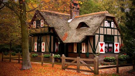 Autumn Serenity at a Forest Cottage wallpaper