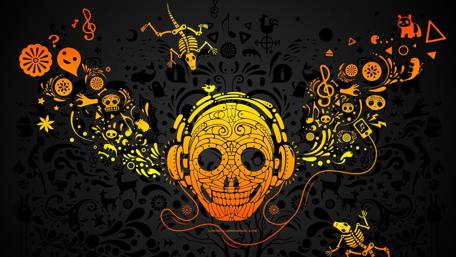 Musical Skull in Vibrant Celebration wallpaper