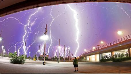 Dramatic City Lightning Storm Wallpaper wallpaper