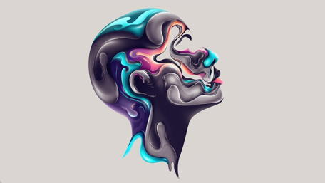 Colorful Profile in Abstract Paint Swirls wallpaper