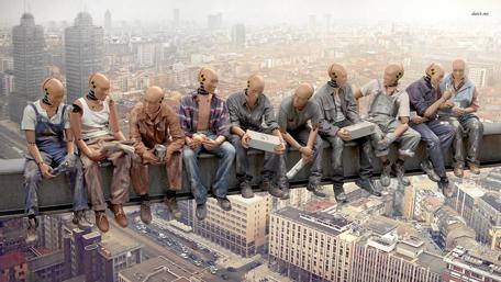 Robots Relaxing Above the Urban Jungle wallpaper