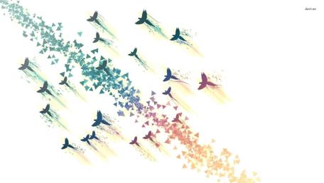 Flying Triangles and Birds in Dreamy Hues wallpaper