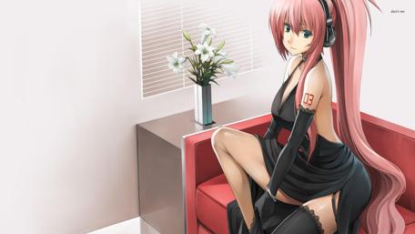 Pink-Haired Anime Character with Floral Elegance wallpaper