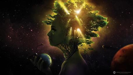 Planetary Dreamscape: A Fusion of Nature and Cosmos wallpaper