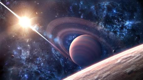 Radiant Saturn in Cosmic Vortex wallpaper