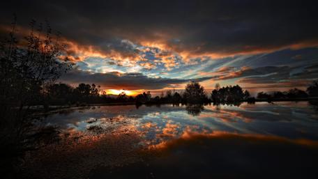 Perfect water reflection at dusk wallpaper