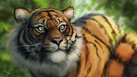 Majestic Tiger in Lush Greenery wallpaper