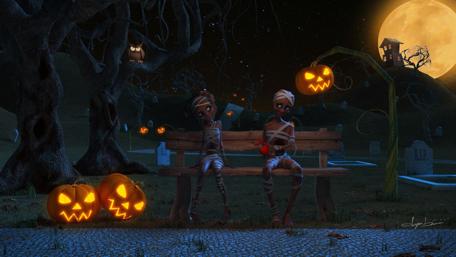 Charming Halloween Night with Mummies wallpaper