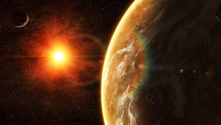 Fiery Sun and Mysterious Planets in Space wallpaper