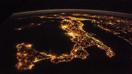 Illuminated Italy from Space Perspective wallpaper