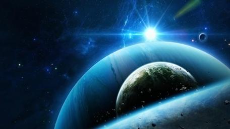 Cosmic Dreamscape of Blue Planets wallpaper