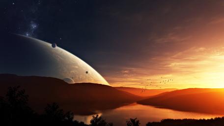 Majestic Planet Over Cosmic Horizon wallpaper
