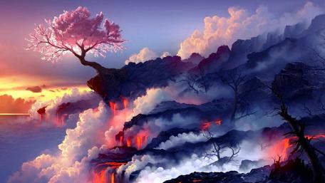 Ethereal Sunset Over Lava Cliffs wallpaper
