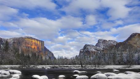 Winter Serenity Overlooking the Lake and Cliffs wallpaper