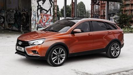 Stylish Lada Vesta in Urban Setting wallpaper