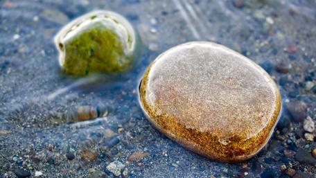 Smooth Stones Embraced by Gentle Ocean Waves wallpaper