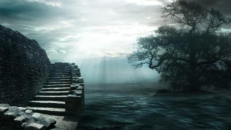 Mystic Twilight Seaside Castle wallpaper
