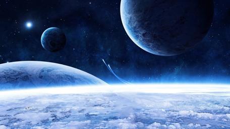 Distant Worlds Beyond the Blue Horizon wallpaper