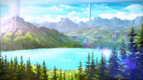 Mystic Lake Amidst the Anime Mountains wallpaper