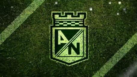 Atletico National Emblem on Vibrant Grass Background wallpaper
