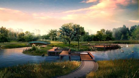 Serene Lake View with Cityscape Background wallpaper