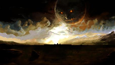 Haunting Lunar Eclipse Over Dark Valley wallpaper