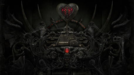 Dark Mechanical Heart in Fantasy Realm wallpaper