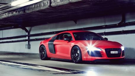 Red Audi R8 in Urban Setting wallpaper