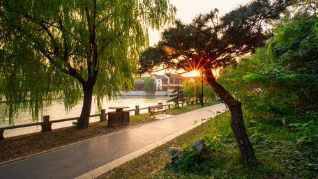 Tranquil Sunset by the Waterway wallpaper
