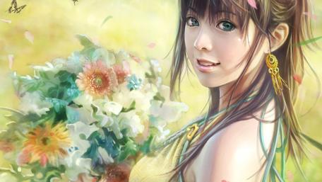 A Blossoming Smile in Nature's Embrace wallpaper